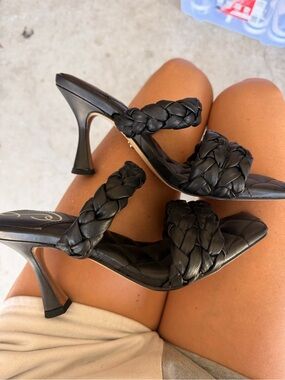 Sam Edelman Black Braided Leather Mid Heel Slide